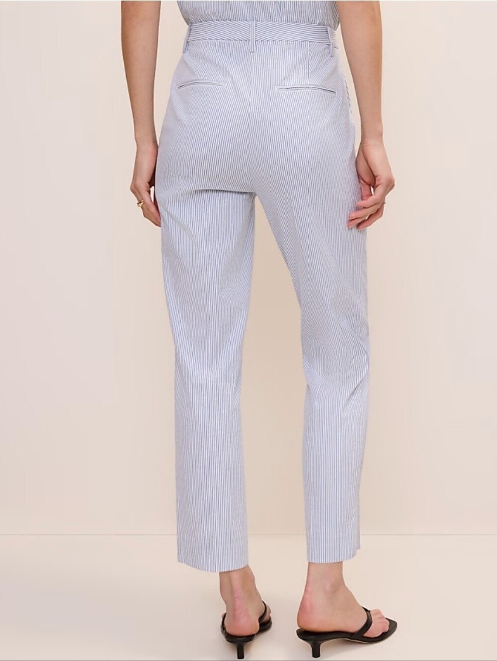 Ann Taylor Factory Blue & White Pinstripe Cropped Pants - Size 12 - Picture 2 of 9